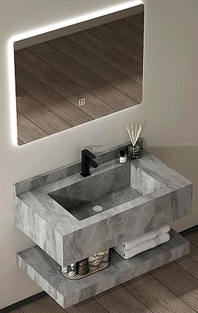 Grey marble floating shelf bathroom vanity with LED mirror, Ireland