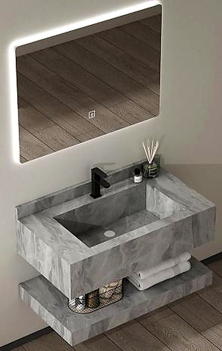 Grey marble floating shelf bathroom vanity with LED mirror, Ireland