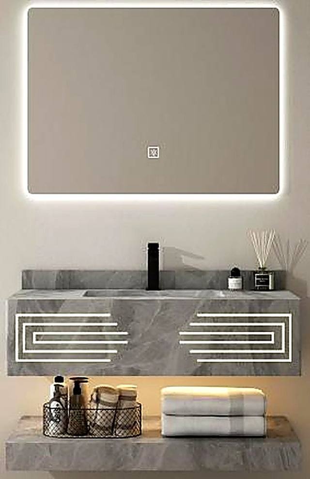 Grey marble wall-hung vanity with LED strip and tap included, Ireland